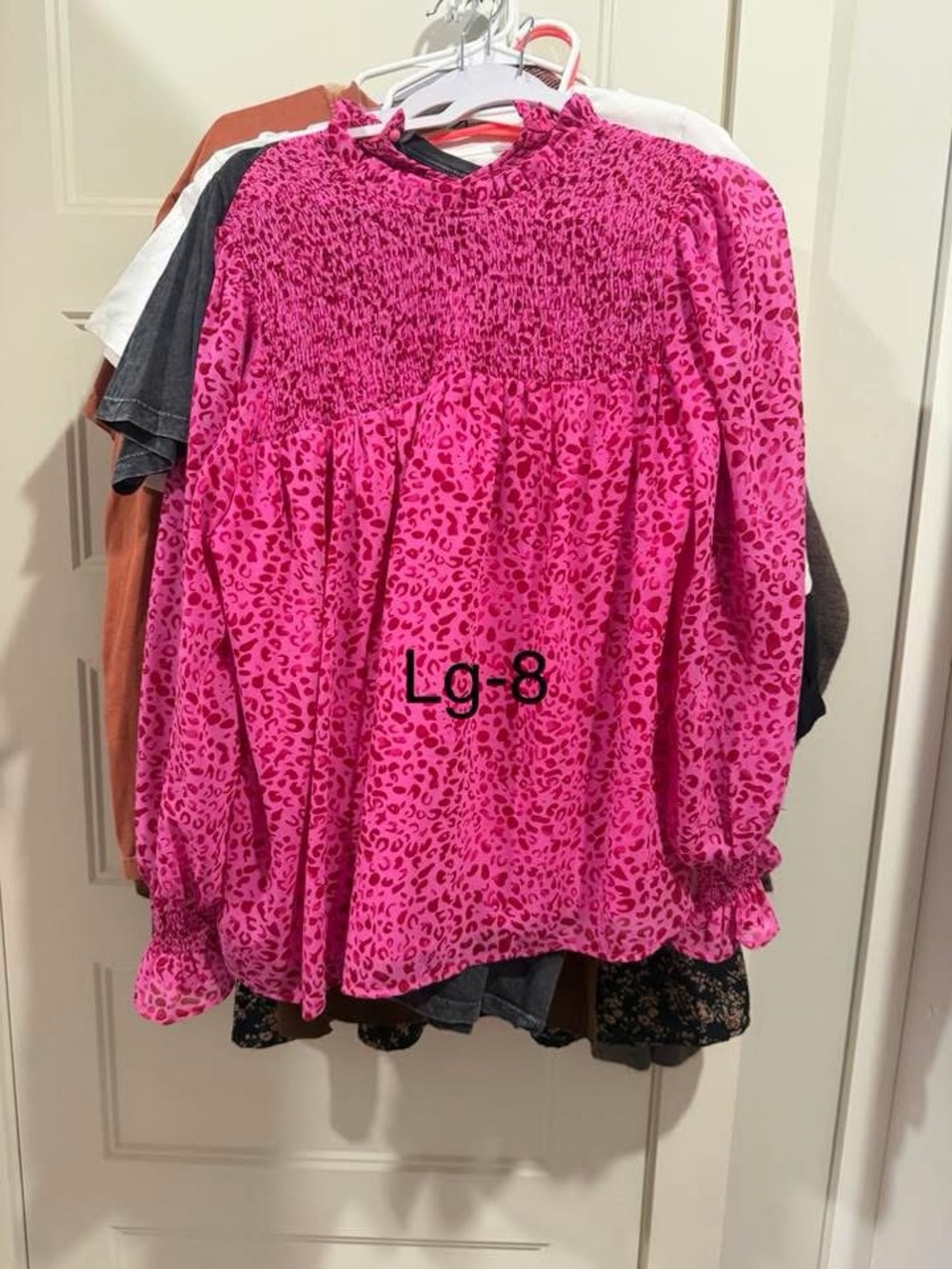 Pink Leopard Smocked Long-Sleeve Blouse